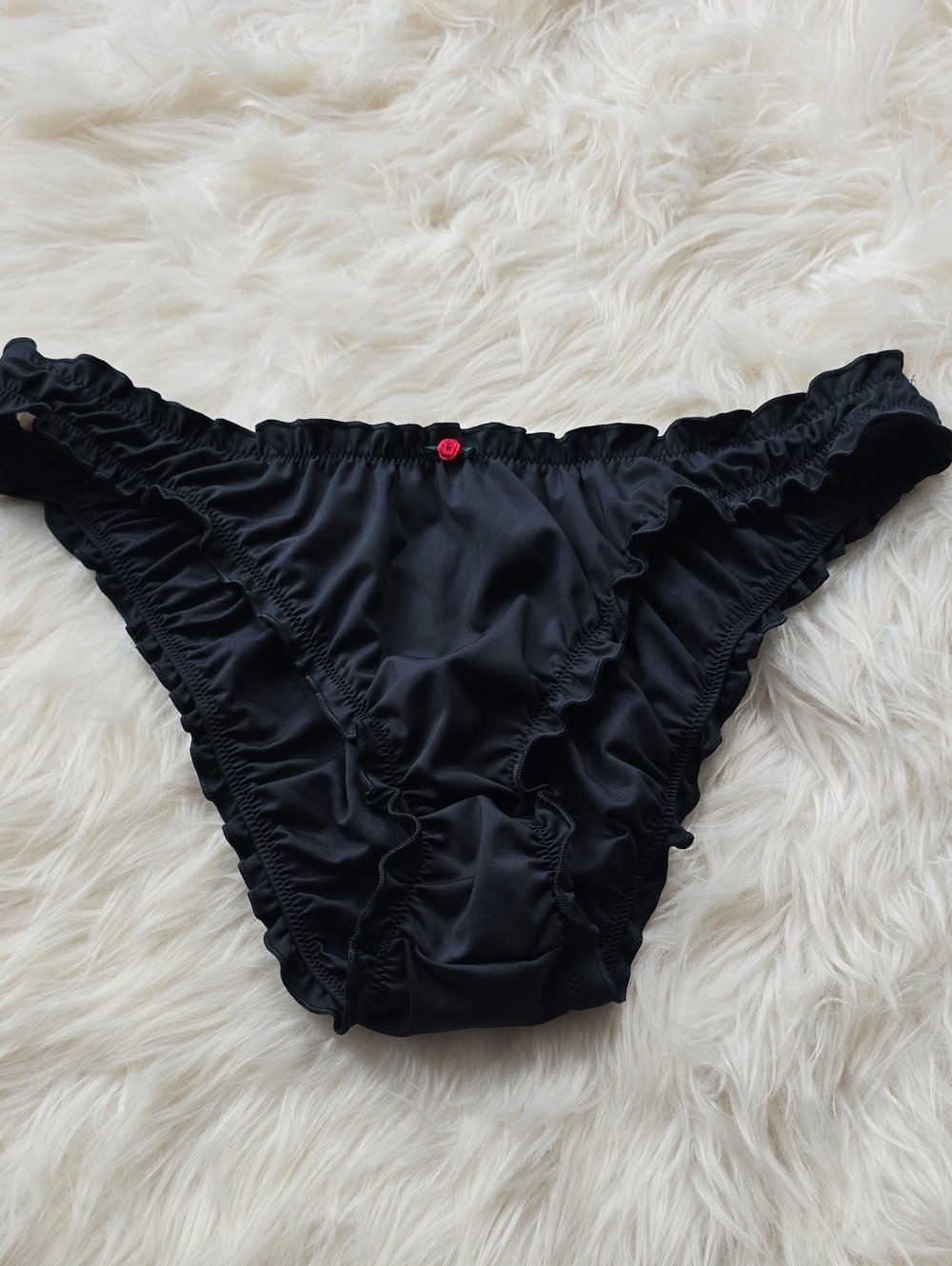 PINK x Frankies Bikinis Hudson Black Ruffle Bikini Bottom L